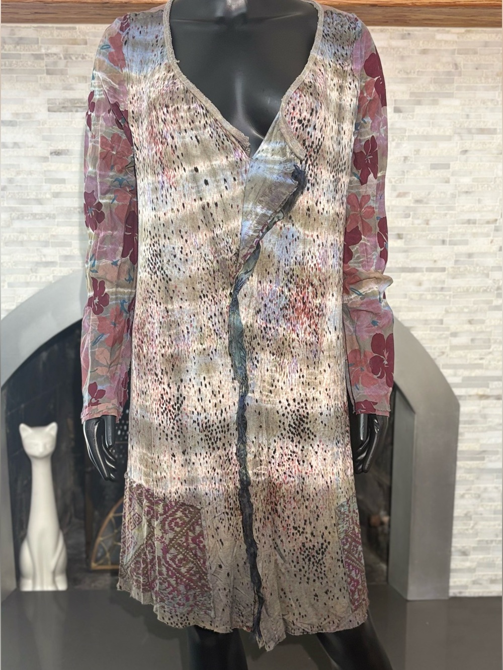 Gregory Parkinson Sheer Mixed Print Burnout Midi Dress Cardigan - Size M
